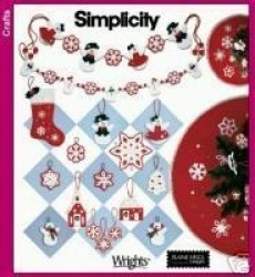 4385 9768 SIMPLICITY SNOW/ GINGERBREAD, CHURCH, BATTENBURG HOUSE, ORNAMENT PATTERN UNCUT